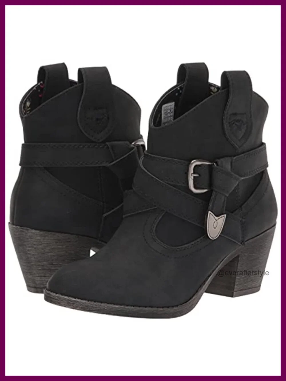 Women's Western Ankle Bootie with Buckle Embellishment, Pull-On Style with